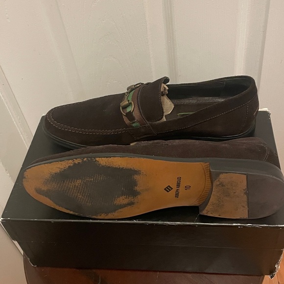 JOSEPH ABBOUD LOAFERS size 10 DARK BROWN with Green Accents - Picture 3 of 5